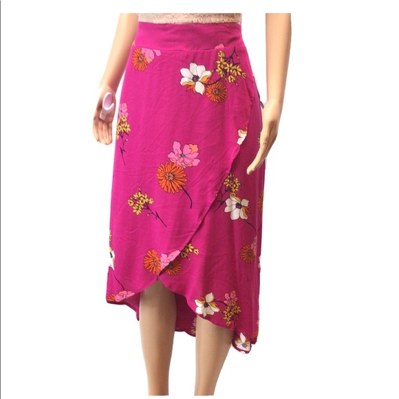 A.N.A. Fuchsia Ameli Floral Faux Wrap Skirt - Picture 4 of 10